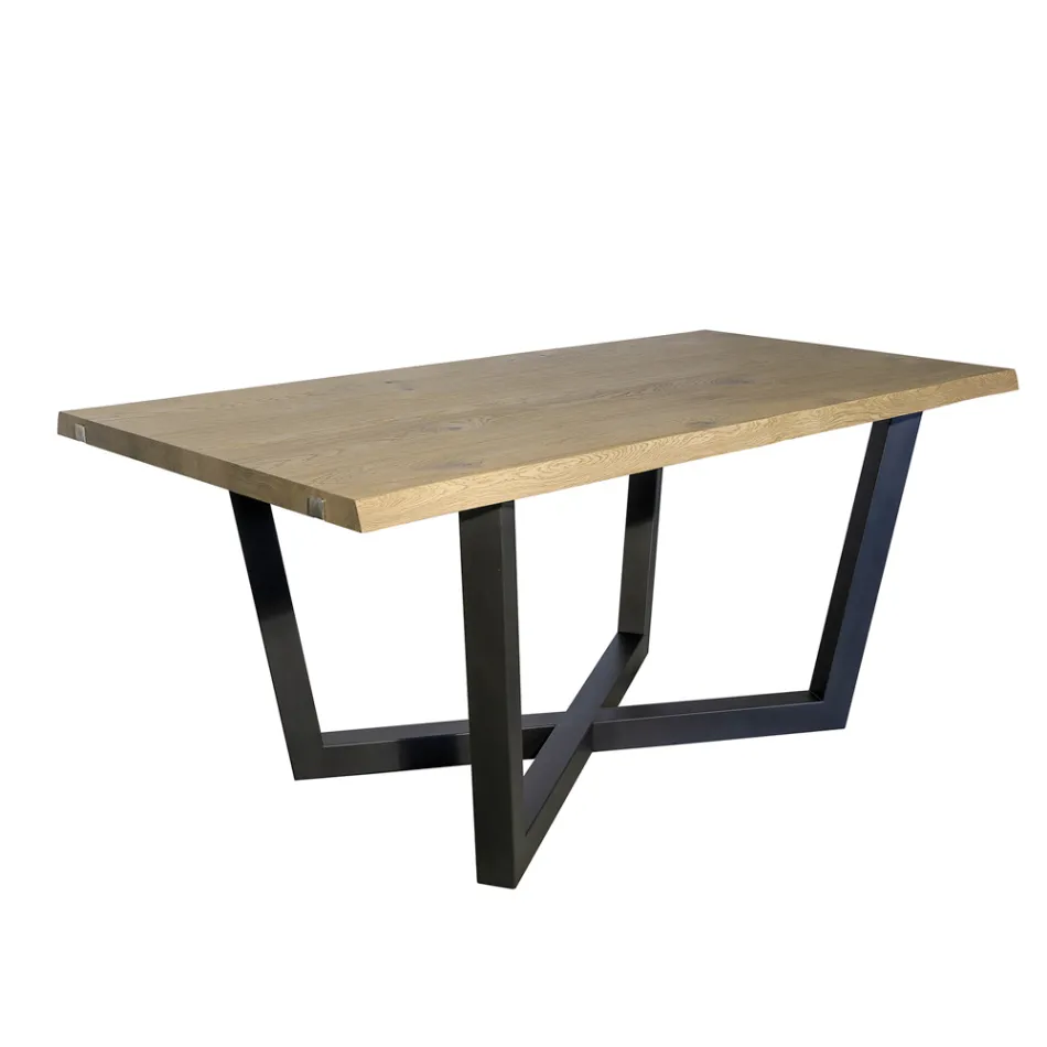 Knotted Oak Table with Iron Grey Metal Base Made in Italy - Gonna Viadurini