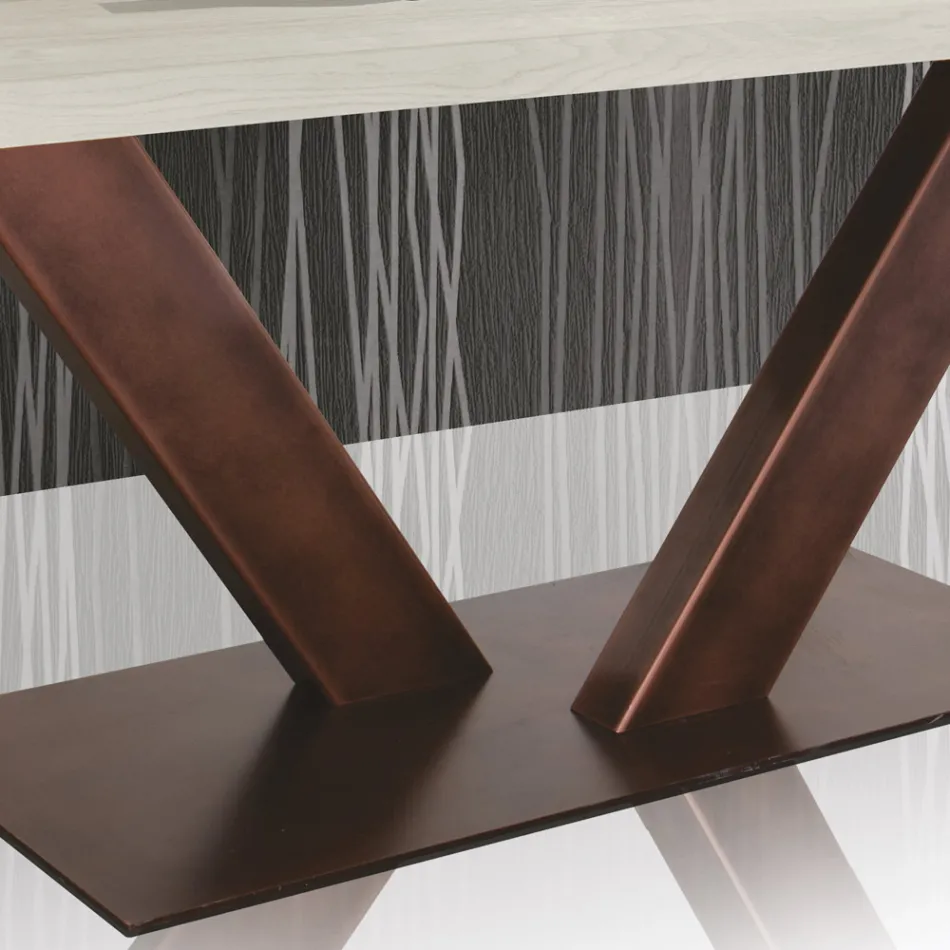 Table in Plated Oak with Squared Leaf Edge and Metal Made in Italy - Riad Viadurini
