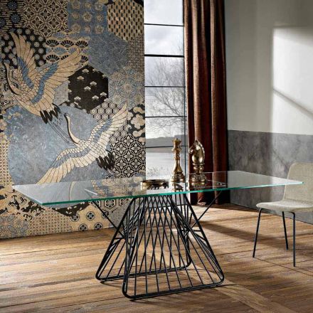 Modern design tempered glass table made in Italy, Mitia Viadurini