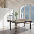 Extendable Indoor Table in Fir with Shaped Corners and Inlays Made in Italy - Faramir Viadurini
