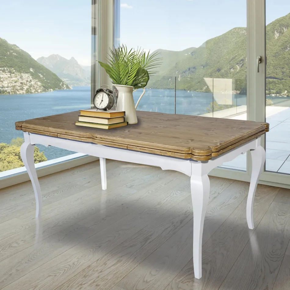 Extendable Indoor Table in Fir with Shaped Corners Made in Italy - Faramir Viadurini