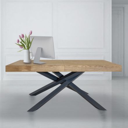 Extendable Indoor Table in Solid Wood and Metal Made in Italy - Khal Viadurini