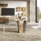 Living Crystal Table with Wood and Metal Base Made in Italy - Dementor Viadurini