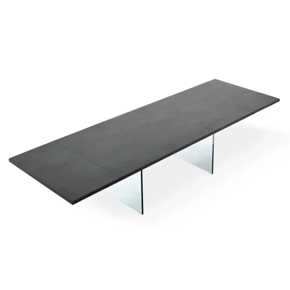 Modern Extendable Table to 300 cm in Laminate and Glass Made in Italy - Tear Viadurini