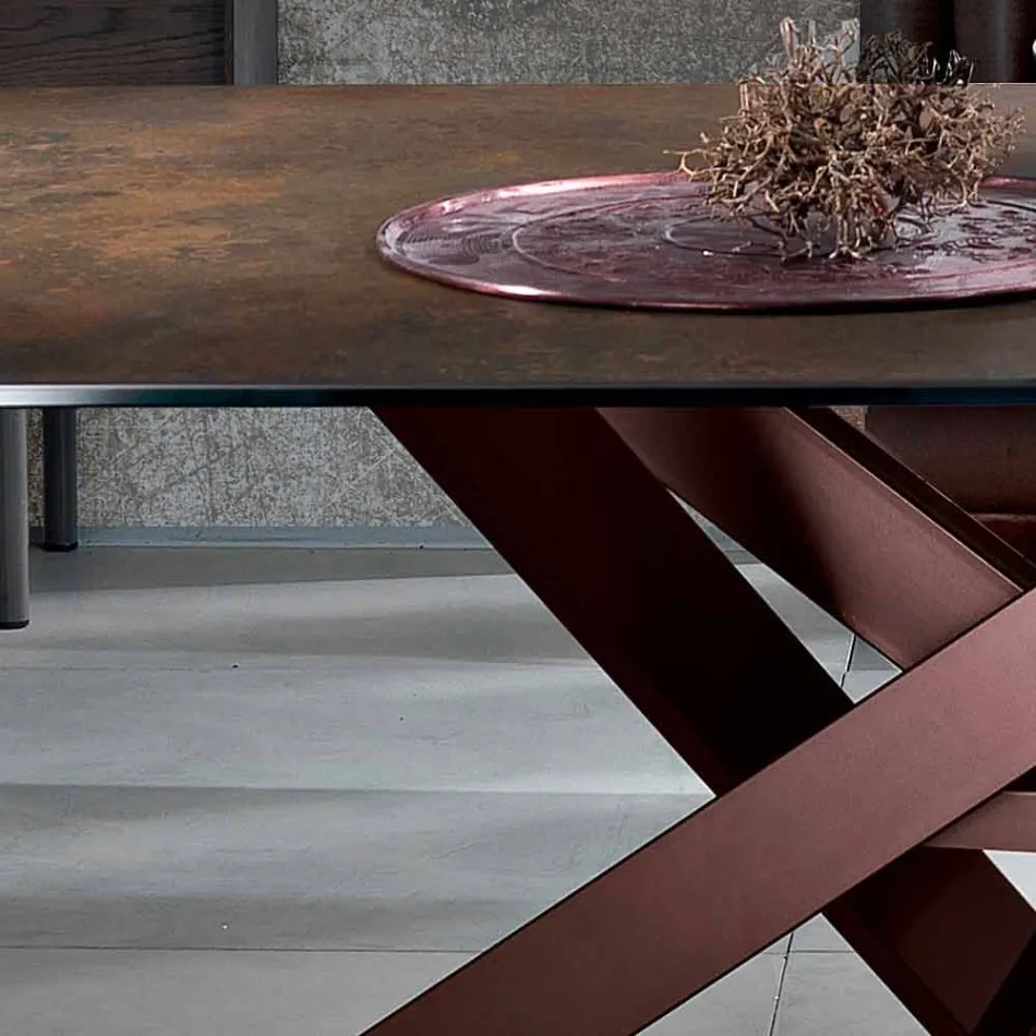 Modern glass-ceramic and metal table made in Italy, Dionigi Viadurini