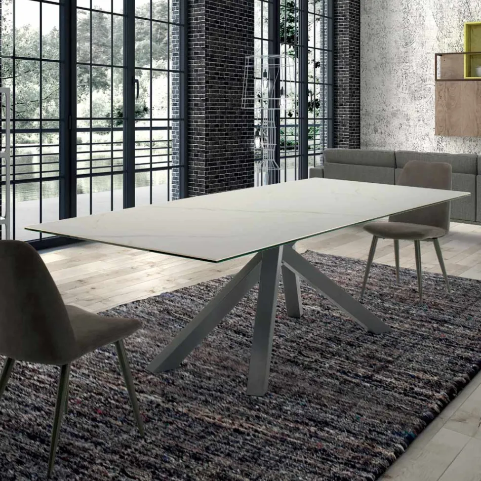 Modern Rectangular Table in Ceramic and Steel Made in Italy - Settimmio Viadurini