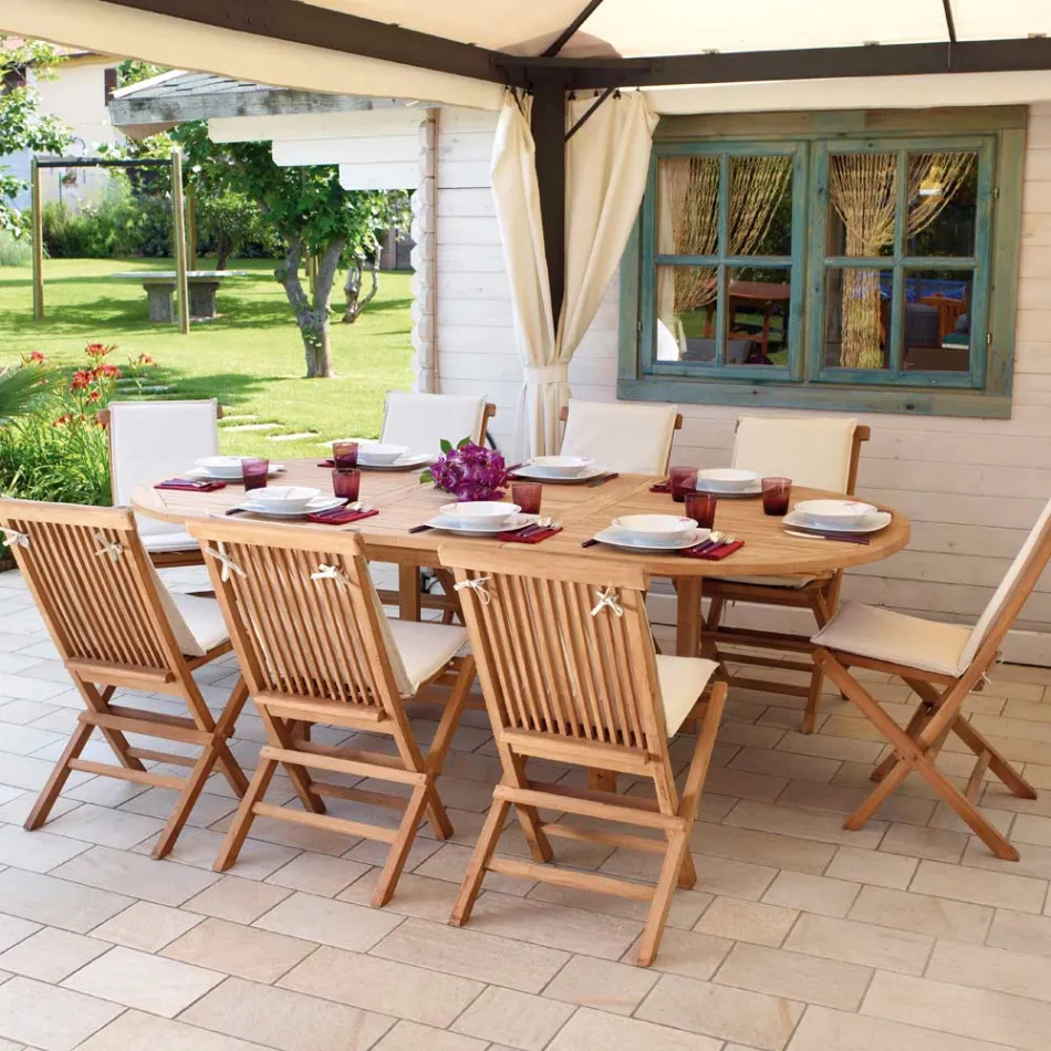 Oval Outdoor Table Extendable to 240 cm Made of Teak - Ivy Viadurini