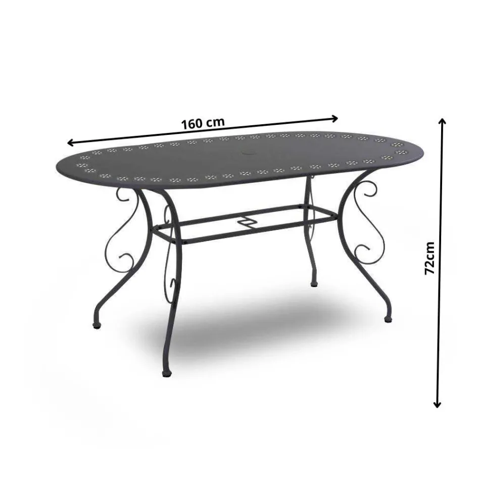 Oval Garden Table Made Entirely of Metal - Archive Viadurini