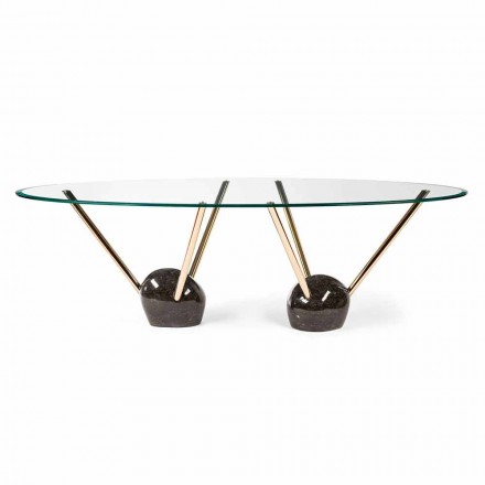 Oval design table with 100% Made in Italy Zoe glass top Viadurini