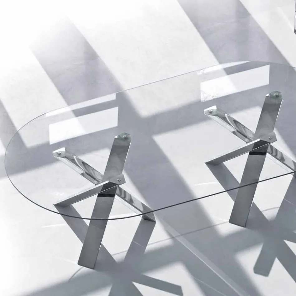 Oval design table in crystal 220x120cm made in Italy Tree Viadurini