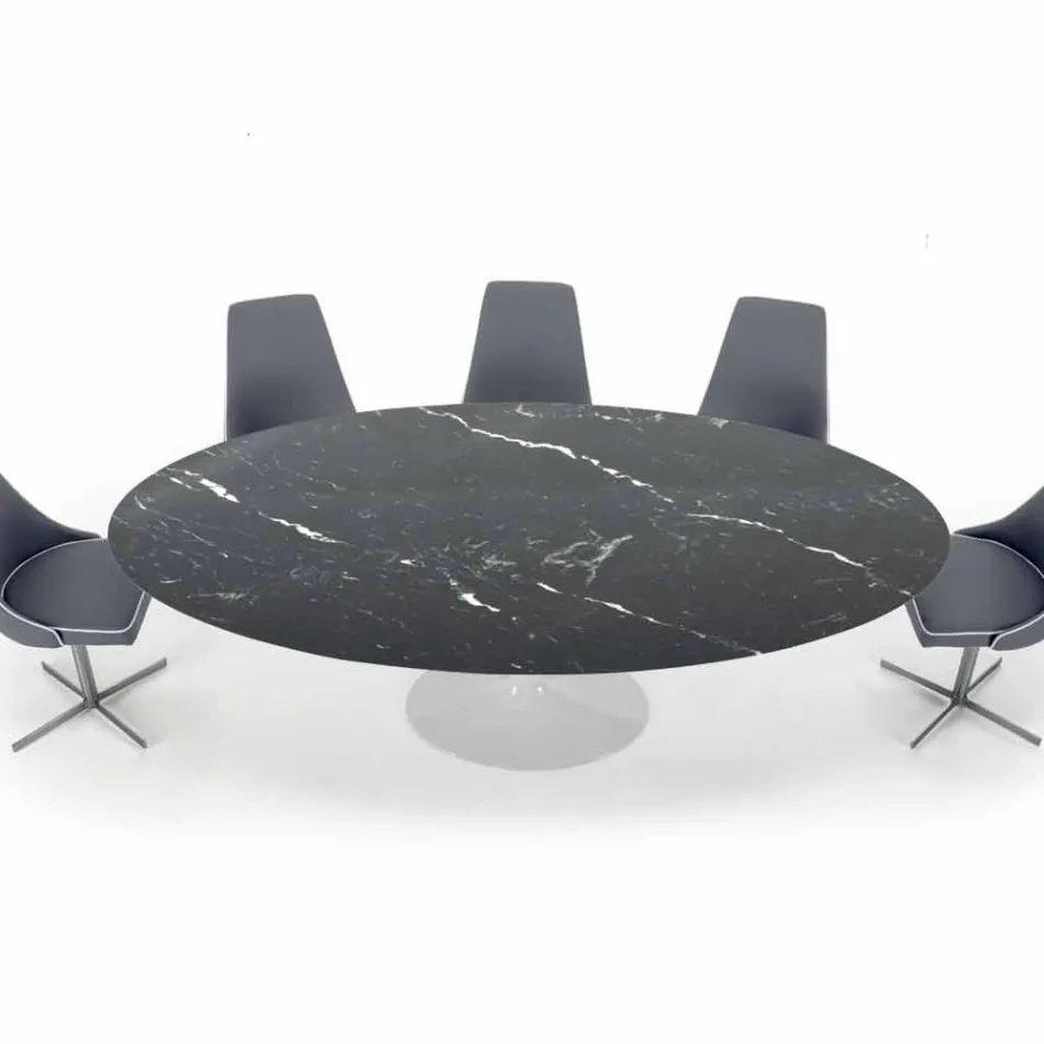 Modern Oval Table in Carrara or Black Marquinia Marble Made in Italy – Dollars Viadurini