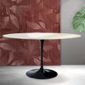 Oval Tulip Saarinen Table H 74 cm in Florim Calacatta Gold Matt Ceramic - Scarlet