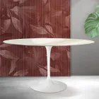 Oval Tulip Saarinen Table H 74 cm in Florim Calacatta Gold Matt Ceramic - Scarlet Viadurini
