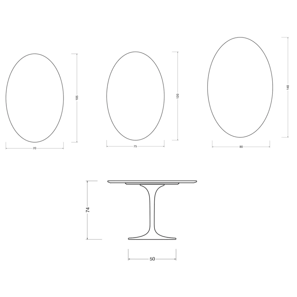 Oval Tulip Saarinen Table H 74 cm in Matt Florim Statuario Ceramic - Scarlet Viadurini