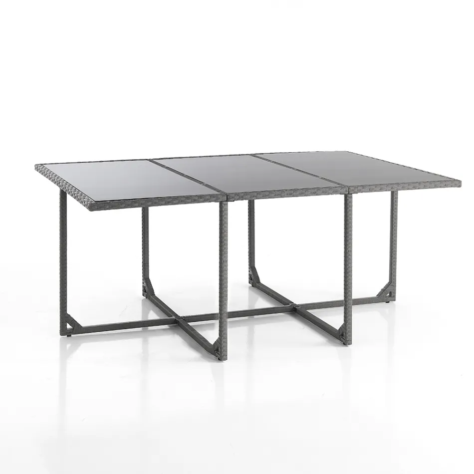 Indoor and outdoor table with 6 chairs with reclining backrest and 4 poufs - Venir Viadurini