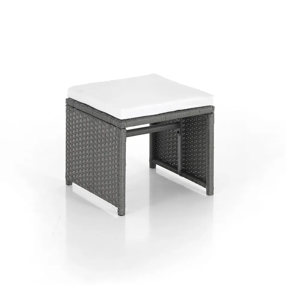 Indoor and outdoor table with 6 chairs with reclining backrest and 4 poufs - Venir Viadurini