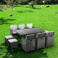 Indoor and outdoor table with 6 chairs with reclining backrest and 4 poufs - Venir