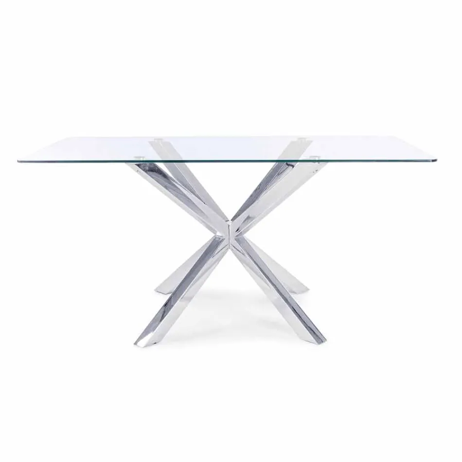 Homemotion Dining Room Table with Tempered Glass Top - Denda Viadurini