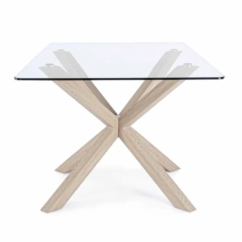 Homemotion Dining Room Table with Tempered Glass Top - Denda Viadurini