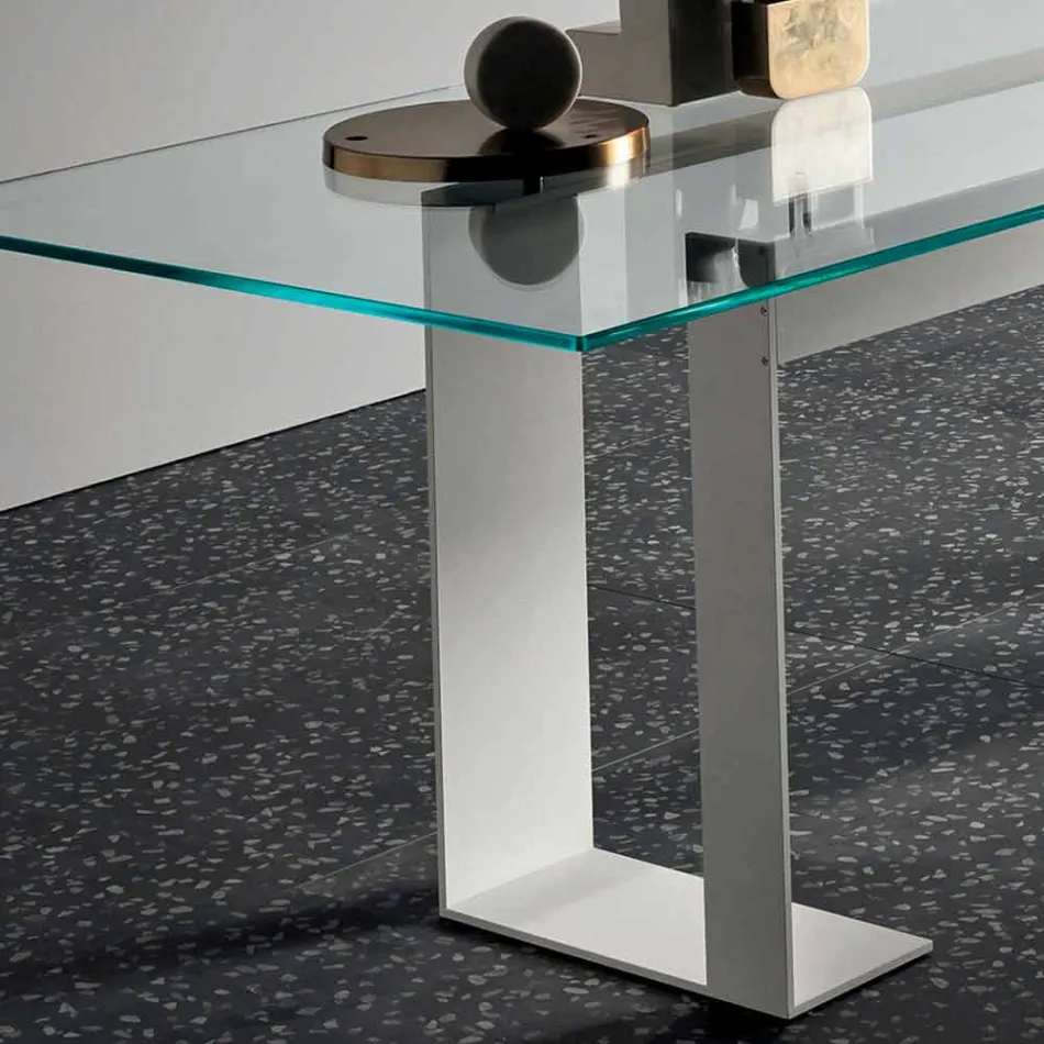 Table Top in Extra-clear Glass and Metal Legs 3 Finishes 4 Sizes - Speck Viadurini