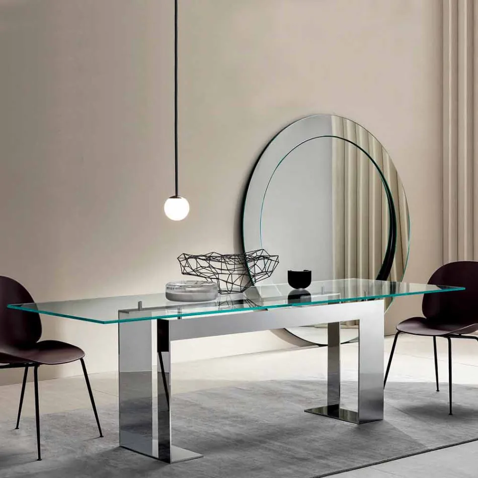 Table Top in Extra-clear Glass and Metal Legs 3 Finishes 4 Sizes - Speck Viadurini