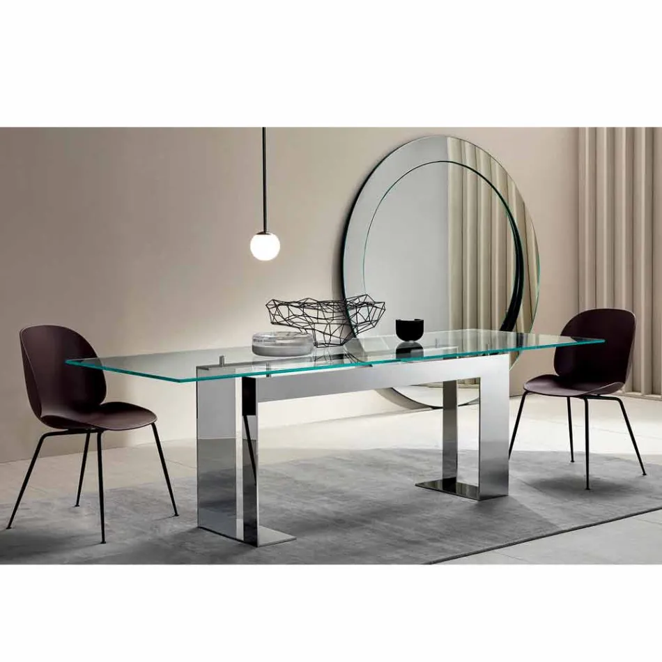 Table Top in Extra-clear Glass and Metal Legs 3 Finishes 4 Sizes - Speck Viadurini
