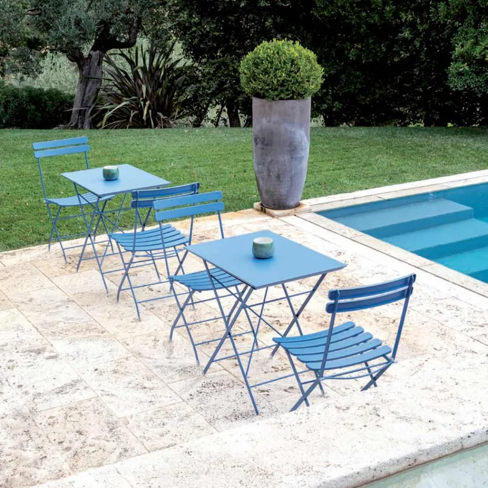Folding Garden Table in Galvanized Steel Made in Italy - Akila Viadurini