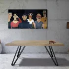 Plated Table in Knotted Masellato Oak and Metal Made in Italy - Luanda Viadurini