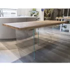 Solid Oak Plated Table and Crystal Base Made in Italy - Noelia Viadurini