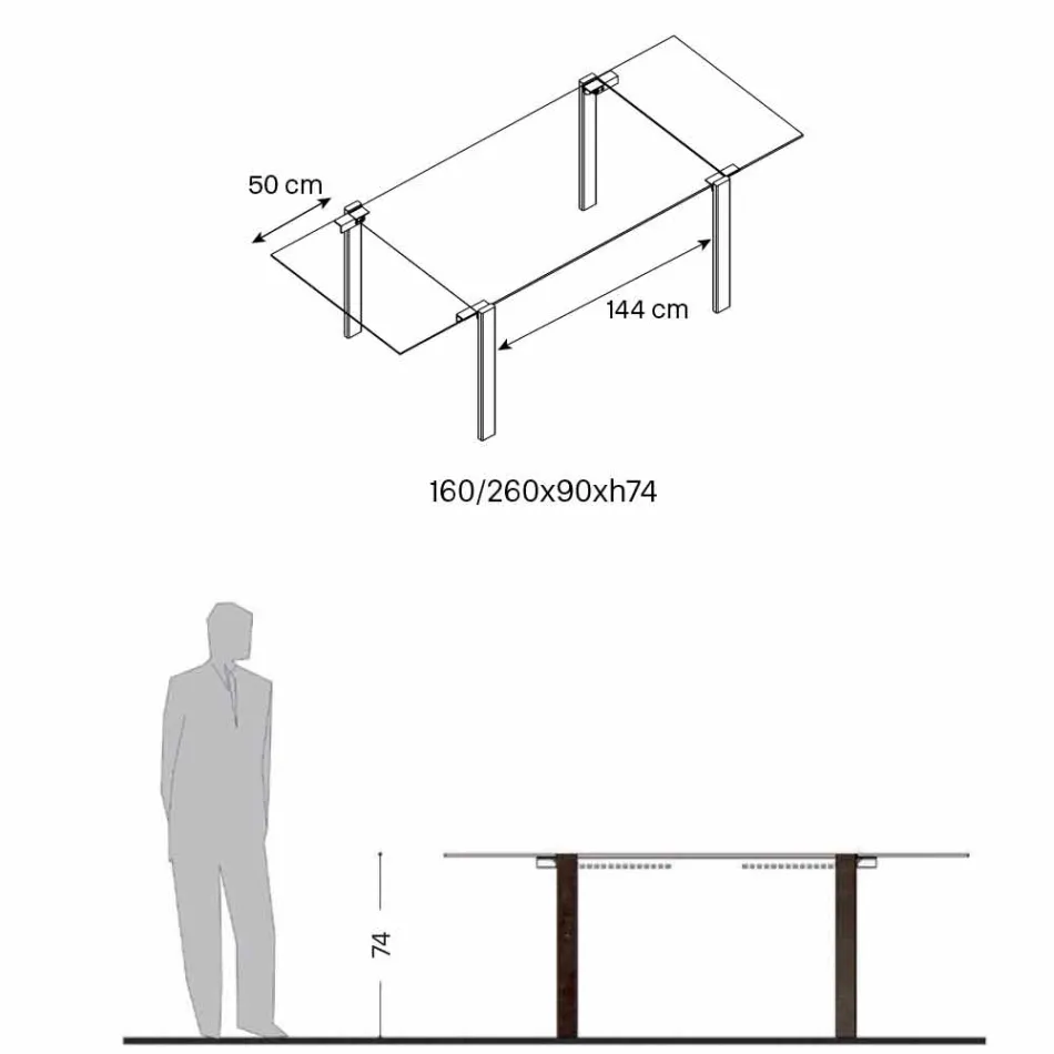 Extendable Dining Table Up to 280 cm with Glass Top Made in Italy - Melo Viadurini