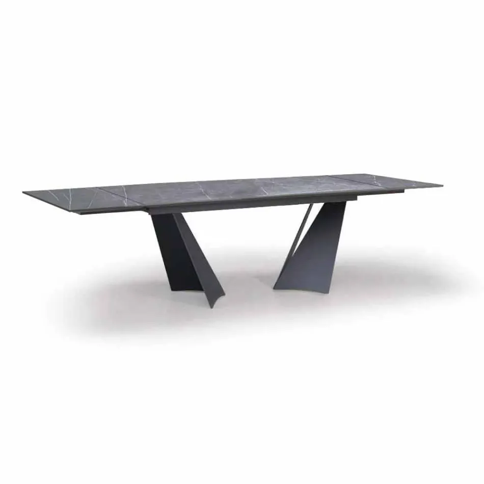 Extendable Dining Table Up to 294 cm in Gres and Metal Made in Italy - Nuzzio Viadurini