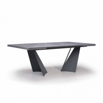 Extendable Dining Table Up to 294 cm in Gres and Metal Made in Italy - Nuzzio Viadurini