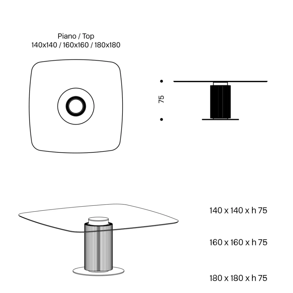 Dining Table with Square Glass Top and Wooden Base Made in Italy - Kuadro Viadurini