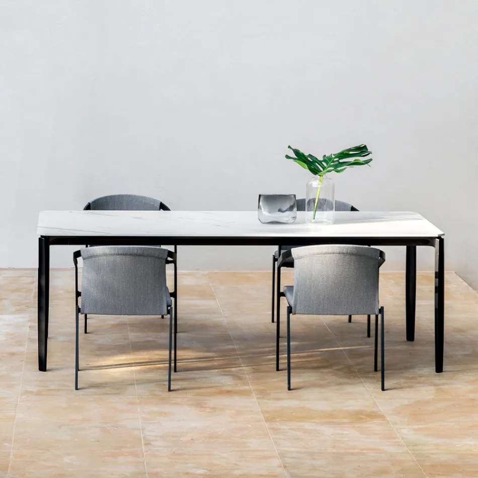 Garden Dining Table in Aluminium and Hpl or Gres, Various Finishes - Filomena Viadurini