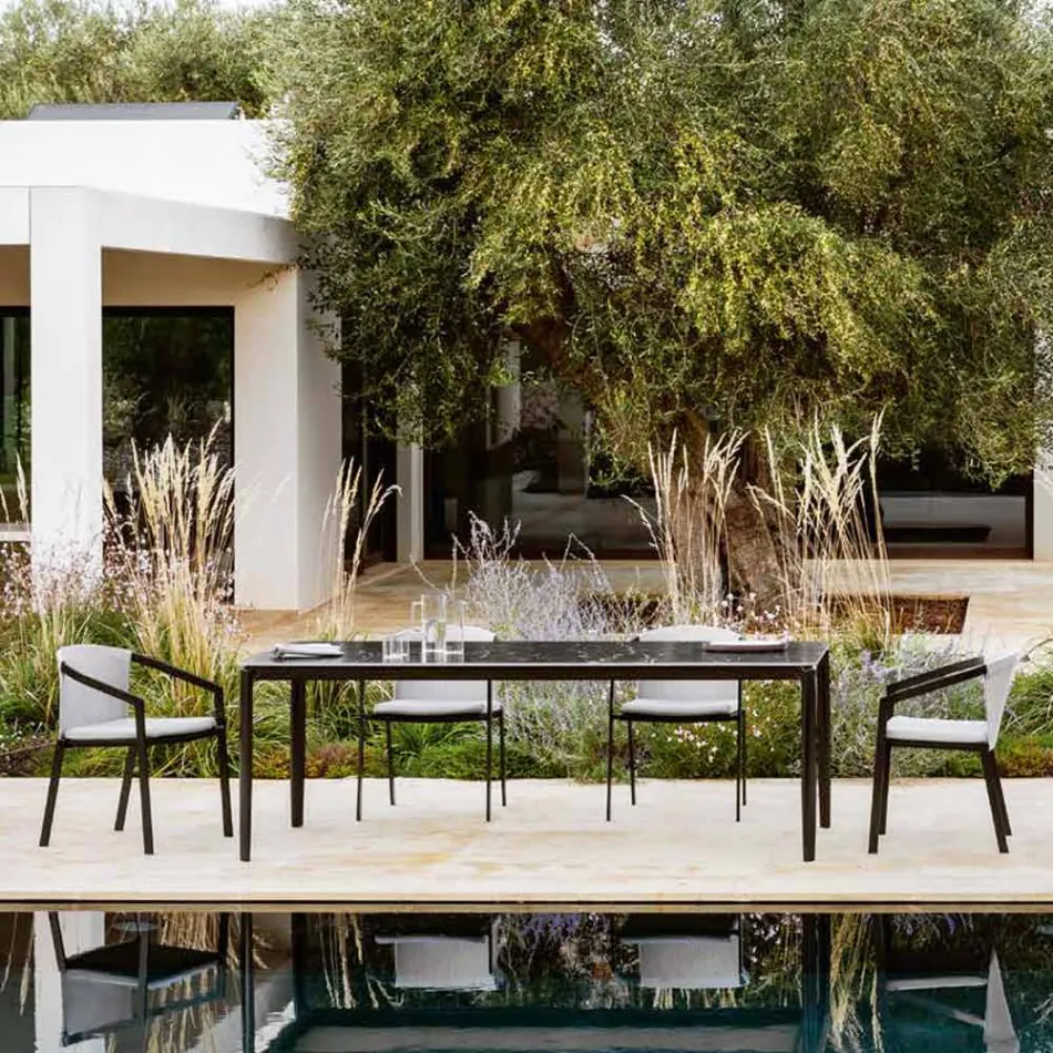 Garden Dining Table in Aluminium and Hpl or Gres, Various Finishes - Filomena Viadurini