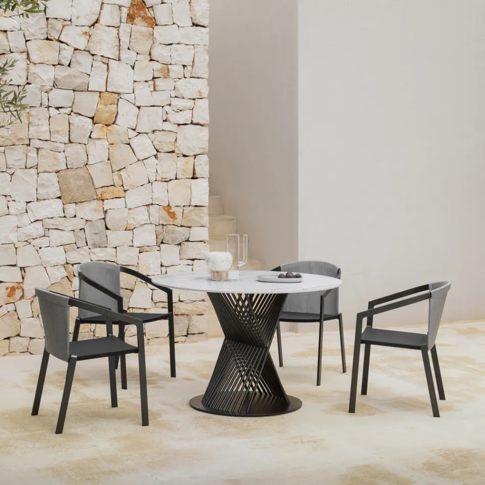 Outdoor Dining Table in Aluminium and Stoneware Top Made in Italy - Donovan Viadurini