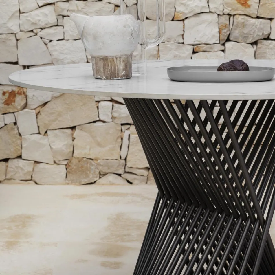 Outdoor Dining Table in Aluminium and Stoneware Top Made in Italy - Donovan Viadurini