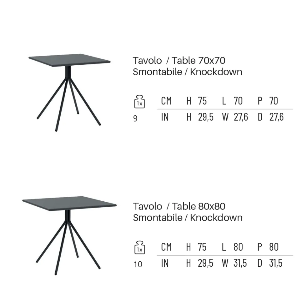 Square Outdoor Table in Galvanized Steel Made in Italy - Ralph Viadurini