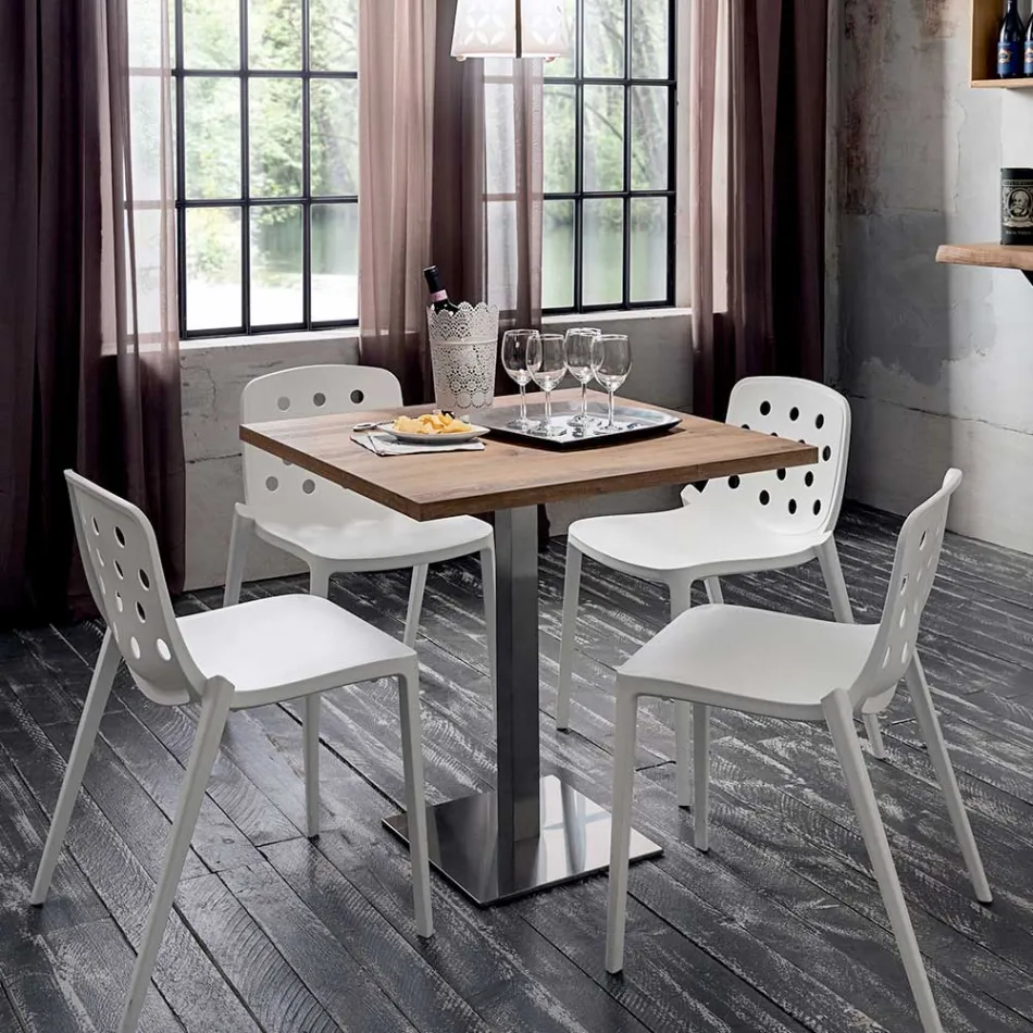 Square Table in HPL Satin Stainless Steel Metal Made in Italy - Lens Viadurini