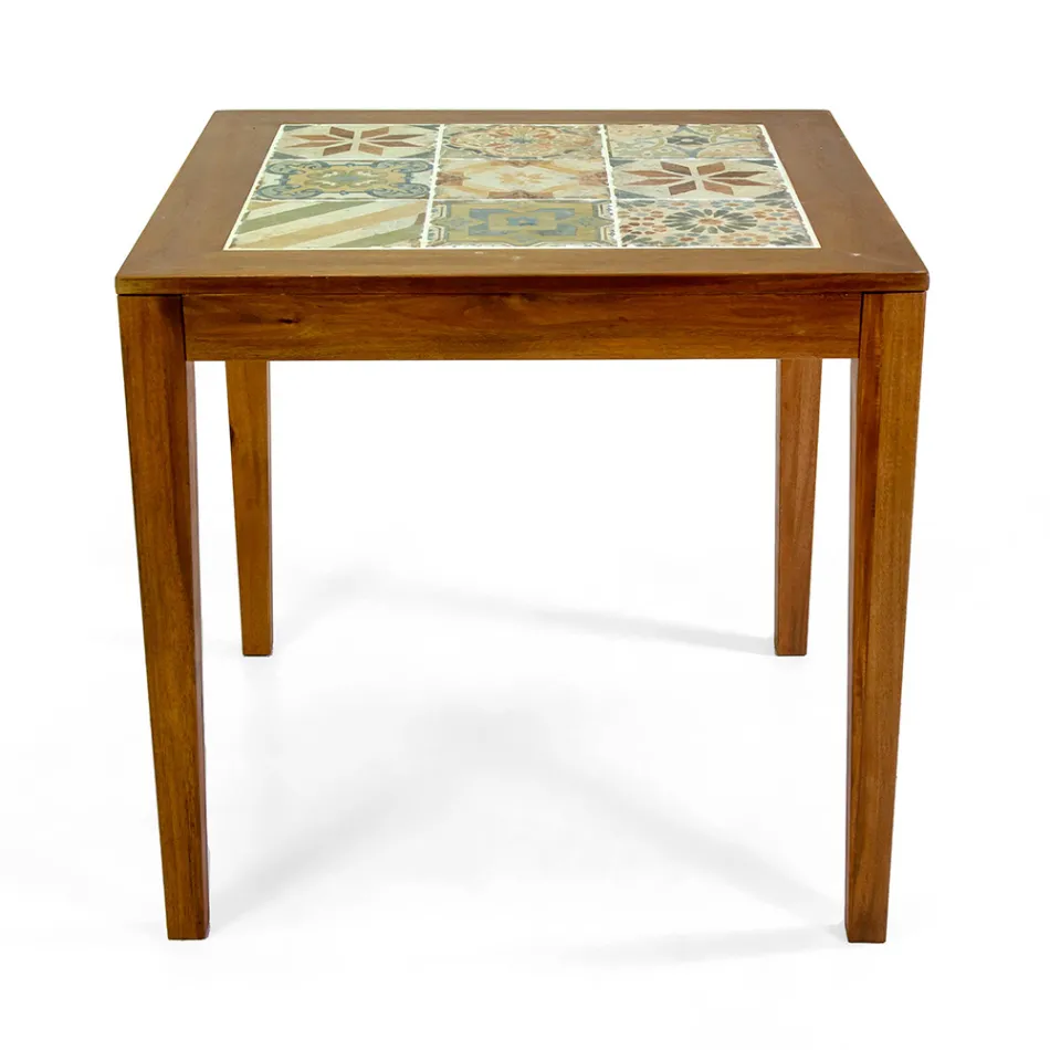 Square Table Made of Acacia Wood and Ceramic Top - Technical Viadurini