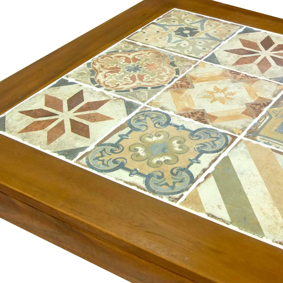 Square Table Made of Acacia Wood and Ceramic Top - Technical Viadurini