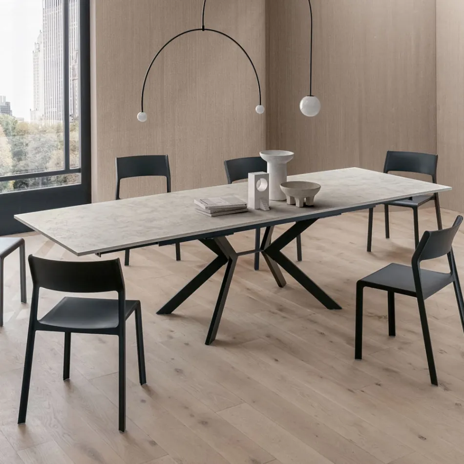 Rectangular Table Extendable to 240 or 280 cm in HPL and Metal - Present Viadurini