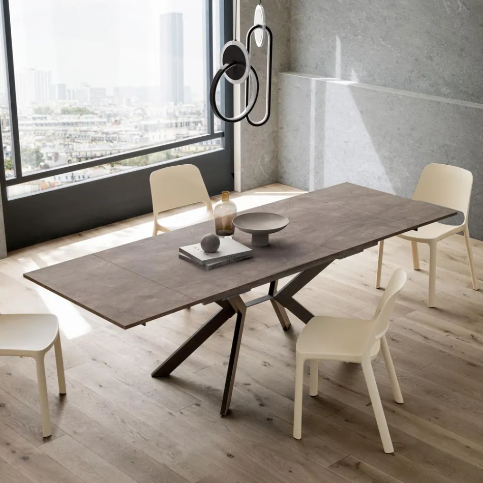 Rectangular Table Extendable to 240 or 280 cm in HPL and Metal - Present Viadurini