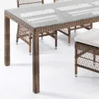 Rectangular Outdoor Table in Polyrattan and Glass - Gigi Viadurini