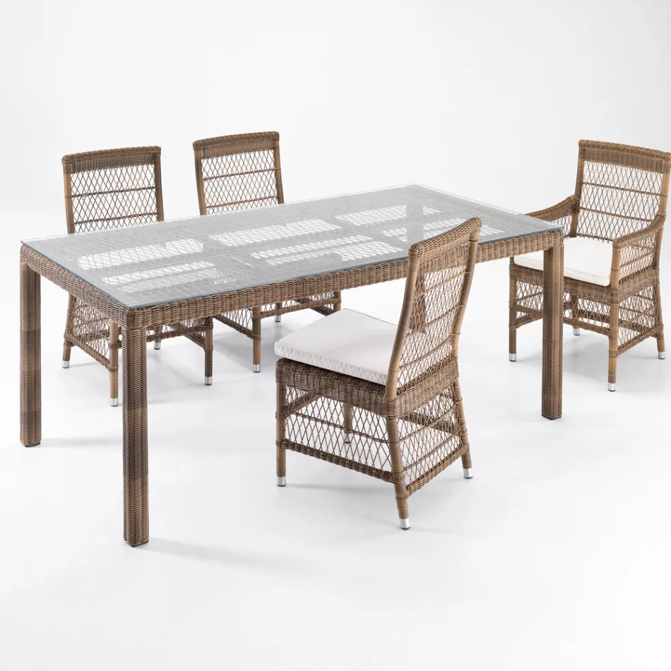 Rectangular Outdoor Table in Polyrattan and Glass - Gigi Viadurini