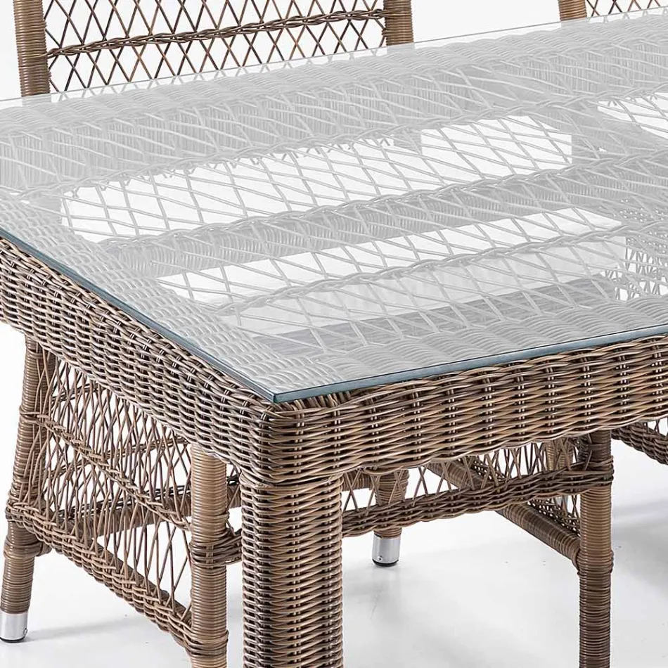 Rectangular Outdoor Table in Polyrattan and Glass - Gigi Viadurini
