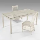 Rectangular Outdoor Table in Polyrattan and Glass - Gigi Viadurini