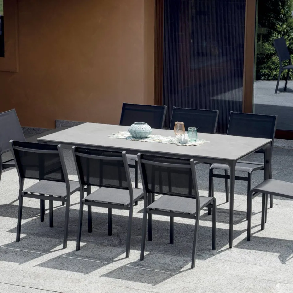 Rectangular Garden Table in Aluminum and Stoneware - Lunara Viadurini