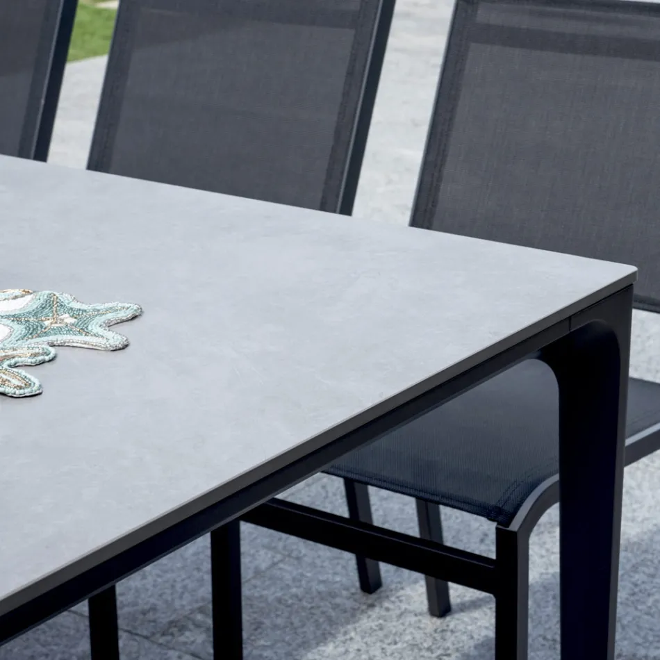 Rectangular Garden Table in Aluminum and Stoneware - Lunara Viadurini