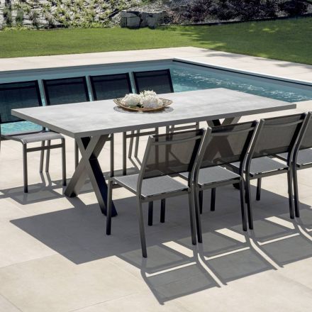 Rectangular Garden Table in Aluminum and Gray Resin - Nuvia Viadurini